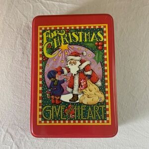 Mary Engelbreit Christmas Tin – “For Christmas‎ Give Your Heart” Santa & Child